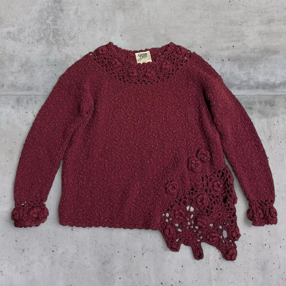 Vintage Carraig Donn Sweater Cotton Linen Asymmetrical Crochet